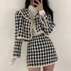 Houndstooth Cropped Jacket / Mini Pencil Skirt