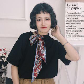 Printed Tie Neck Short Sleeve T-shirt