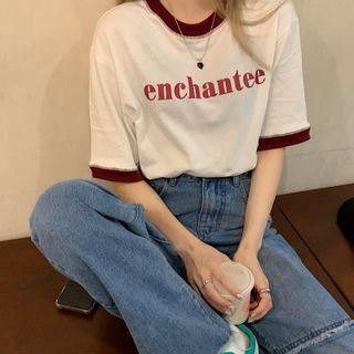 Short-sleeve Lettering T-shirt / Wide-leg Jeans