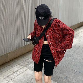 Long-sleeve Zebra Print Denim Shirt