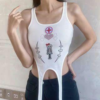 Cartoon Skeleton Print Crop Tank Top