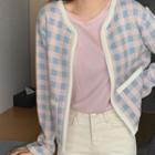 Open-front Check Cardigan Sky Blue - One Size
