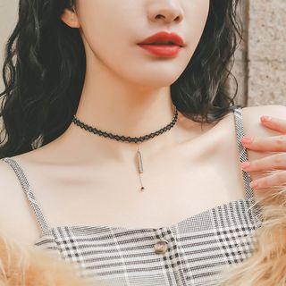 Rhinestone Bar Pendant Lace Choker As Shown In Figure - One Size