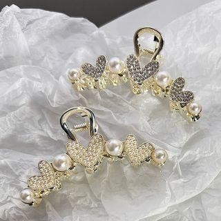 Heart Rhinestone Faux Pearl Alloy Hair Clamp