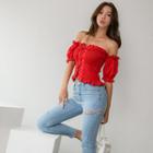 Off-shoulder Lace-up Cropped Blouse