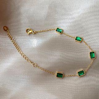 Cz Bracelet E118 - Green & Gold - One Size