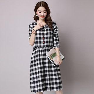 Gingham Long Sleeve Smock Dress