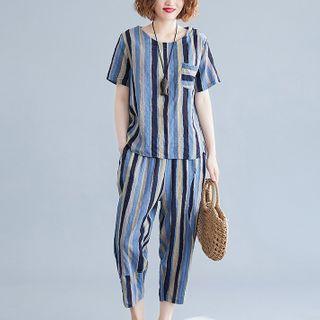 Set: Short-sleeve Striped T-shirt + Straight-fit Pants