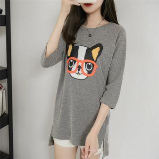 Dog Print 3/4 Sleeve T-shirt