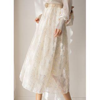 Band-waist Sequined Tulle Skirt