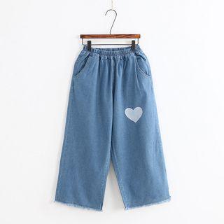 Heart Embroidered Wide-leg Jeans