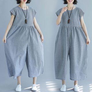 Panel Plaid Short-sleeve Cropped With Jumpsuits