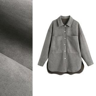 Pocket-front Faux-suede Long-sleeve Shirt