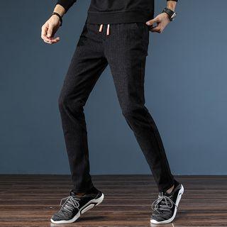 Pinstriped Drawstring Slim-fit Pants