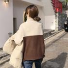Rolled-neck Two-tone Sweater Brown - One Size