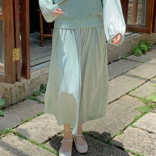 Crew-neck Knit Vest / Plain Long-sleeve Midi Dress