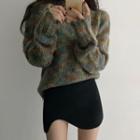 Multicolored Sweater / Asymmetrical Mini Pencil Skirt