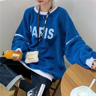 Color Block Letter Printed Shearling Sweatshirt