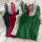 Ruffled-trim Smocked Crop Tank Top In 5 Colors