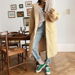 Dumble Longline Zip Hoodie Beige - One Size