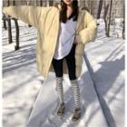 Padded Hooded Zip Coat / Striped Leggings