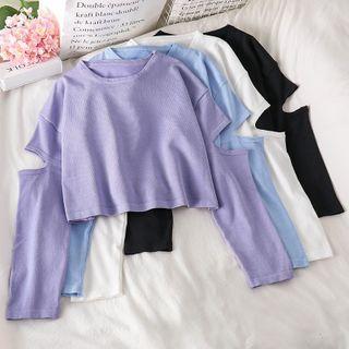 Plain Cutout Long-sleeve T-shirt - 4 Colors