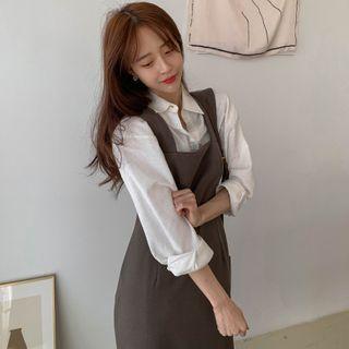 Ruffle Hem Midi Sheath Pinafore Dress / Shirt