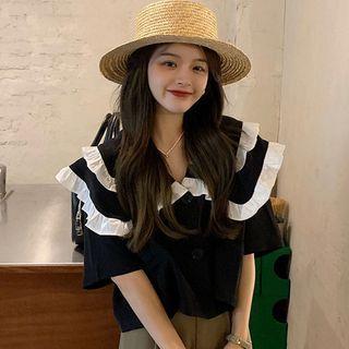 Short-sleeve Layered Collar Ruffle Shirt
