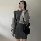Zip-up Cropped Hoodie / Long-sleeve Mini Bodycon Dress