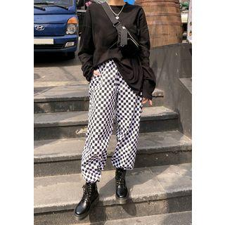 Checked Wide-leg Pants Check - One Size