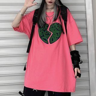 Short-sleeve Lettering Heart Print T-shirt