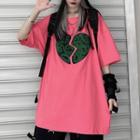 Short-sleeve Lettering Heart Print T-shirt