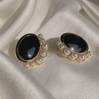 Faux Pearl Gemstone Stud Earring 1 Pair - Stud Earrings - One Size