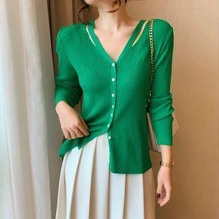 Cut-out Ribbed Knit Cardigan