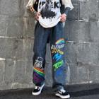 Rainbow Print Straight-cut Jeans
