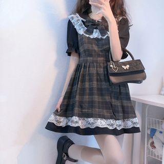 Peter Pan Collar Plaid Lace Dress