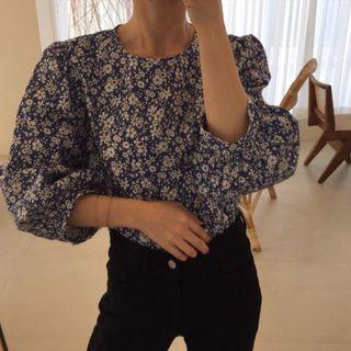Floral Printed Blouse Blue - One Size