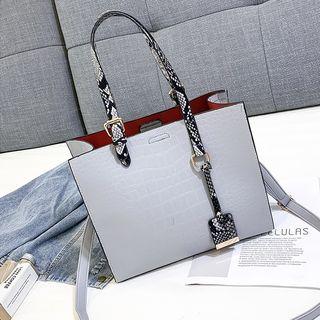 Faux Croc-grain Crossbody Tote Bag
