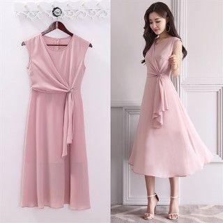 Cap-sleeve Ruffle Midi Chiffon Dress