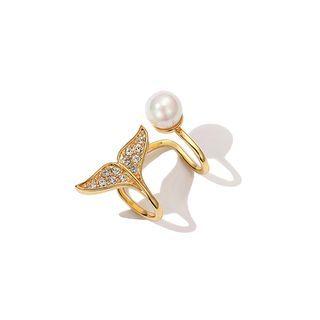 Fashion And Elegant Plated Gold Fish Tail Pearl Cubic Zircon Earrings Golden - One Size