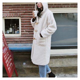 Hooded Toggle-button Fleece Coat