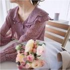 Long-sleeve Floral Print Layered Collar Blouse Purple - One Size