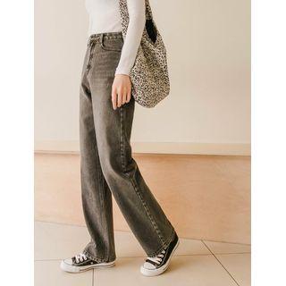 Washed Napped Wide-leg Jeans
