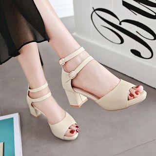 Cross-strap Block-heel Peep-toe Sandals