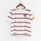 Cat Embroidered Striped Short Sleeve T-shirt