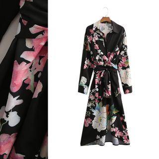 Long Sleeve Wrapped Printed Dress