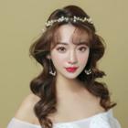 Wedding Set: Faux Pearl Headpiece + Dangle Earring Headpiece & Earring - White - One Size