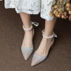 Chunky Heel Glitter Faux Pearl Strap Sandals