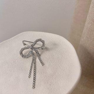 Bow Rhinestone Alloy Cuff Earring 1pc - Silver - One Size