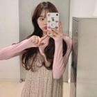 Long-sleeve Plain T-shirt / Spaghetti Strap Floral Print Midi A-line Dress